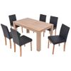 Conjunto De Comedor 7 Piezas De Roble Y Cuero Artificial Negro