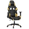 Silla Gaming Masaje Y Reposapiés Cuero Sintético Negro Dorado