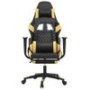 Silla Gaming Masaje Y Reposapiés Cuero Sintético Negro Dorado