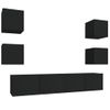 Set De Muebles Para Tv 6 Piezas Madera Contrachapada Negro