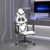 Silla Gaming Con Reposapiés Cuero Sintético Blanco Negro