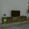 Mueble De Tv Con Luces Led Color Roble Ahumado 215x36,5x40 Cm