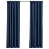 Cortinas Opacas Con Ganchos Look De Lino 2 Pzas Azul 140x245 Cm