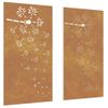 Adorno Pared Jardín 2 Uds Acero Corten Diseño Flores 105x55 Cm