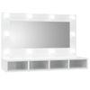 Mueble Con Espejo Y Luces Led Blanco Brillante 90x31,5x62 Cm