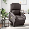 Sillón Masaje Eléctrico Elevable Cuero Auténtico Marrón Oscuro