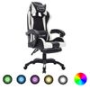 Silla Gaming Con Luces Led Rgb Cuero Sintético Blanco Y Negro