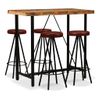 Set Muebles De Bar 5 Pzas Madera Maciza Reciclada Cuero Genuino