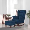 Sillón Mecedora Patas Madera Y Taburete Terciopelo Azul