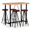 Set Muebles De Bar 5 Pzas Madera Maciza Acacia Cuero Genuino