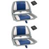 Set Asientos Plegables Para Barco 4 Uds Con Cojín Blanco Y Azul