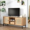 Mueble De Tv 2 Puertas Con Rejilla De Ratán Y 2 Baldas - 120 Cm De Largo - L 120  X A 39  X H 51  Cm