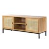 Mueble De Tv 2 Puertas Con Rejilla De Ratán Y 2 Baldas - 120 Cm De Largo - L 120  X A 39  X H 51  Cm