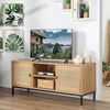 Mueble De Tv 2 Puertas Con Rejilla De Ratán Y 2 Baldas - 120 Cm De Largo - L 120  X A 39  X H 51  Cm