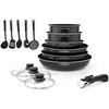 Batería De Cocina Extraíble 15 Piezas 16-20-22-24-26 Cm Negro