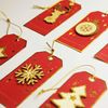 6 Etiquetas De Regalo De Navidad - Brillo Rojo Y Dorado
