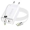 Cargador Usb / Usb-c 20w Pd Qc 3.0 Con Cable Akashi Lightning Blanco