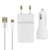 Pack Cargador Pared 2,1a + Cargador Coche 2,1a + Cable Usb-c 1m - Blanco