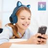 Cascos Bluetooth 5.0 Diseño Gatito Con Luces Autonomía 12h - Azul Oscuro