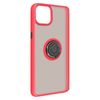 Funda Carcasa Apple Iphone 13 Dos Materiales Anillo Metálico Soporte Rojo