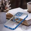 Funda Iphone 13 Pro Silicona Cámara Cubierta Transparente Contorno Azul Cromado