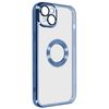 Funda Iphone 14 Silicona Cámara Cubierta Transparente Contorno Azul Cromado