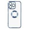 Funda Iphone 14 Pro Max Silicona Cámara Transparente Contorno Azul Cromado