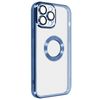 Funda Iphone 14 Pro Max Silicona Cámara Transparente Contorno Azul Cromado