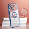 Funda Iphone 14 Pro Max Silicona Cámara Transparente Contorno Azul Cromado