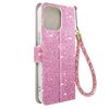 Funda Para Iphone 15 Pro Max Glitter Disco Cartera Portavideos Rosa