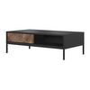 Mesa De Centro Fija Mialine 2 Cajones 120x67x38.4 Cm Color Negro, Color Natural Oscuro Vente-unique