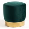 Puff Redondo De Terciopelo Verde Kila De 39 Cm Con Base De Metal Dorado Mate