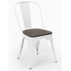 Silla Industrial Kontoir De Acero Blanco Brillante Con Asiento De Pino Macizo Oscuro