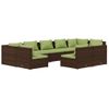 Set Muebles De Jardín 9 Piezas Y Cojines Ratán Sintético Marrón