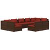 Set Muebles De Jardín 9 Piezas Y Cojines Ratán Sintético Marrón