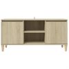 Mueble De Tv Patas Madera Maciza Roble Sonoma 103,5x35x50 Cm Marrón