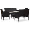 Set Muebles De Jardín Y Cojines 5 Piezas Ratán Sintético Negro