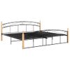 Estructura De Cama Metal Y Madera Maciza De Roble 200x200 Cm Negro