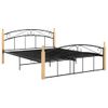 Estructura De Cama Metal Y Madera Maciza De Roble 140x200 Cm Negro