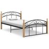 Estructura De Cama Metal Y Madera Maciza De Roble 120x200 Cm Negro