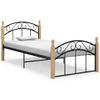 Estructura De Cama Metal Y Madera Maciza De Roble 100x200 Cm Negro