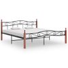 Estructura De Cama Madera Maciza Roble Metal Negro 200x200 Cm