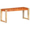 Banco De Cuero Auténtico Marrón Y Madera De Mango Maciza 110 Cm