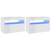 Mesitas Noche Led 2 Uds Contrachapada Blanco Brillo 60x35x40 Cm