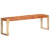 Banco De Cuero Auténtico Marrón Y Madera De Mango Maciza 150 Cm