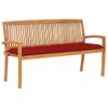 Banco De Jardín Apilable Con Cojín Madera Maciza De Teca 159 Cm Rojo