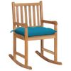 Silla Mecedora De Madera Maciza De Teca Con Cojín Azul Claro Marrón