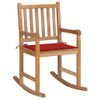 Silla Mecedora De Madera Maciza De Teca Con Cojín Rojo Marrón