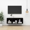 Mueble Tv Pared Madera Contrachapada Negro Brillo 37x37x107cm