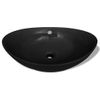 Lavabo Oval De Cerámica Negra De Lujo Con Desagüe, 59 X 38,5 Cm